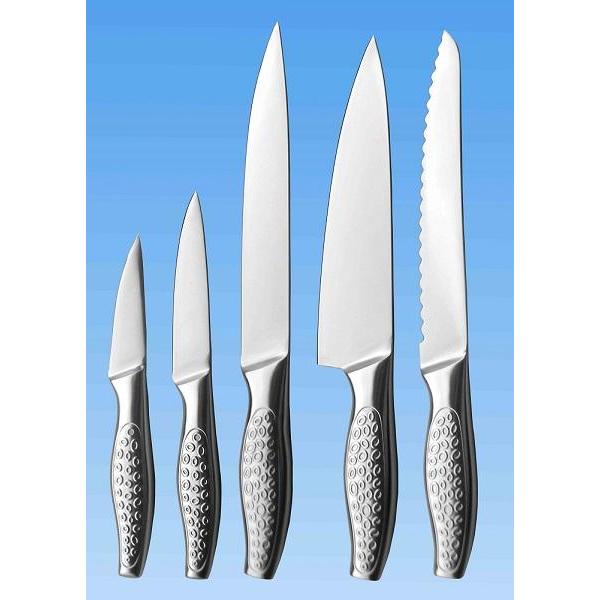 5-pc Kitchen Knife Set | All Stainless | Fish Belly Shape Handle with Pattern