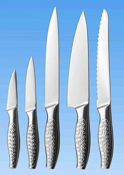 Küchenmesser-Set 5-teilig | Alle Edelstahl |  Fisch Bauch Form Griff mit Muster