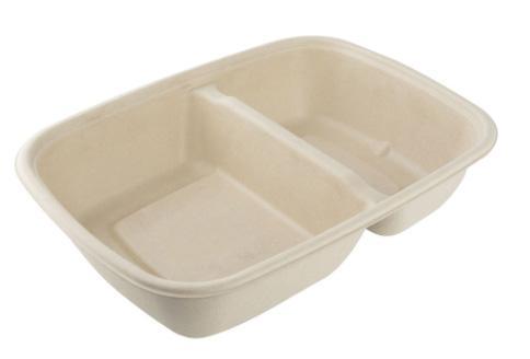 CR900-2 Compostable Natural Pulp & Bagasse Container | 2 Compartment