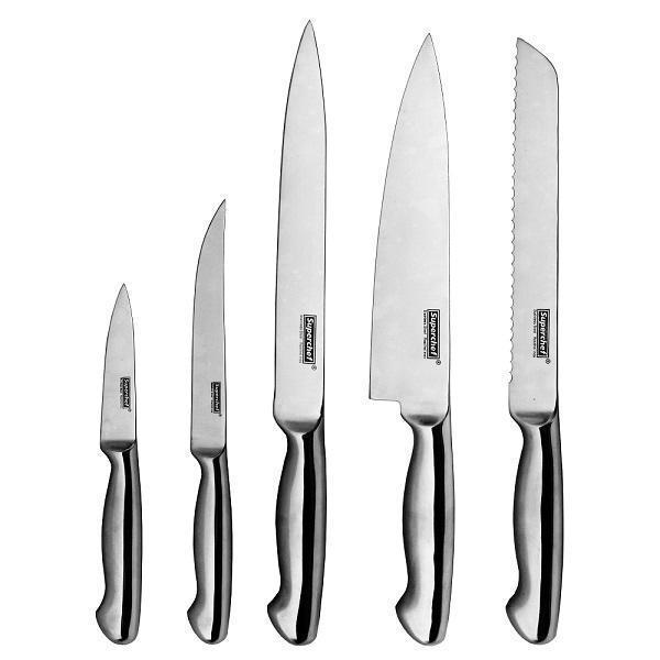 5-pc Kitchen Knife Set | All Stainless with Jagged End Handle