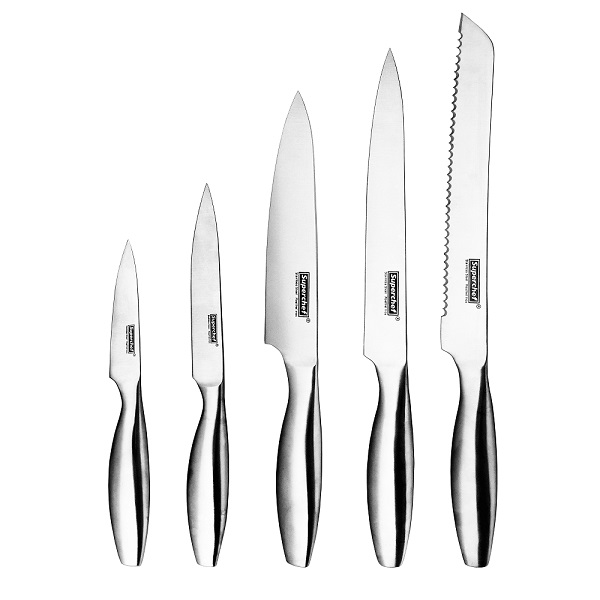Küchenmesser-Set 5-teilig | Alle Edelstahl | Griff mit Fischbauch Form 