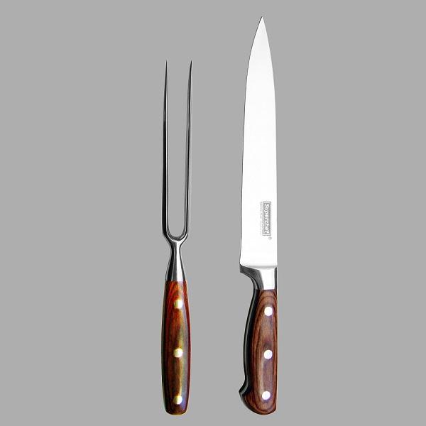 Juego de 2 cuchillos de cortar carne UPKOCH herramientas de barbacoa al aire libre tenedor y cuchillo de acero inoxidable cubiertos de cocina suministros de barbacoa café 