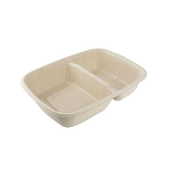 CR900-2 Compostable Natural Pulp & Bagasse Container | 2 Compartment