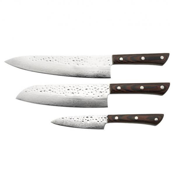 Faca de Damasco com Acabamento Tsuchime Martelado com Núcleo VG-10 e Cabo Pakkawood