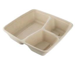 CS1000-3 Compostable Natural Pulp & Bagasse Container | 3 Compartment
